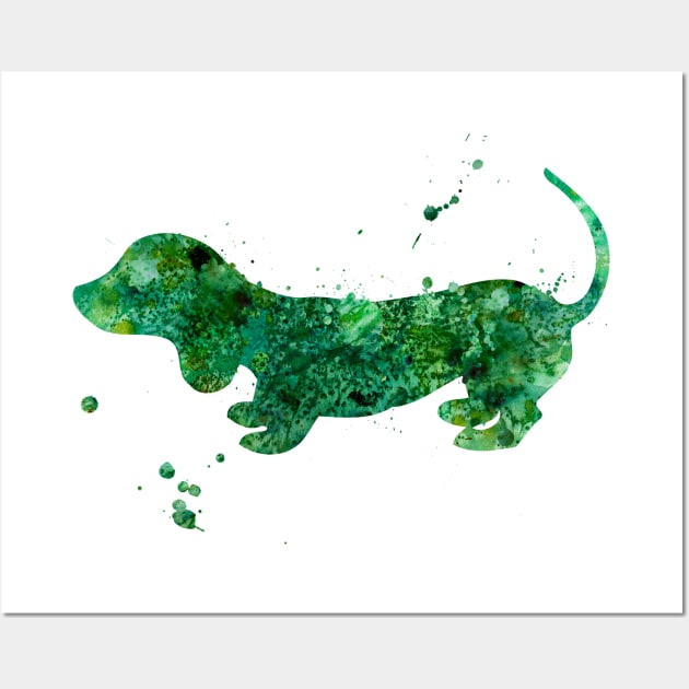 Forest Green Dachshund Watercolor Painting Wall Art by Miao Miao Design
